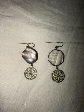 Gold Filigree and Iridescent Shell Drop Earrings - Women Jewelry